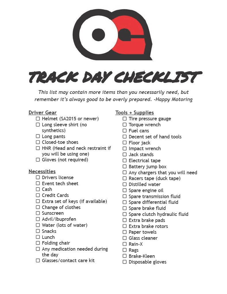 OG Racing | Track Day Checklist